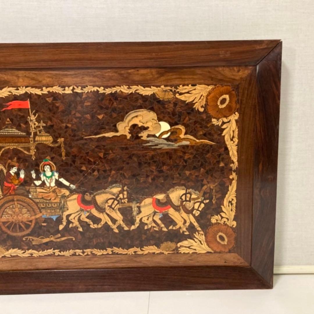 木製 壁掛け 象嵌細工 寄木 彫刻 工芸品 大型 パネル 芸術 アート レトロ