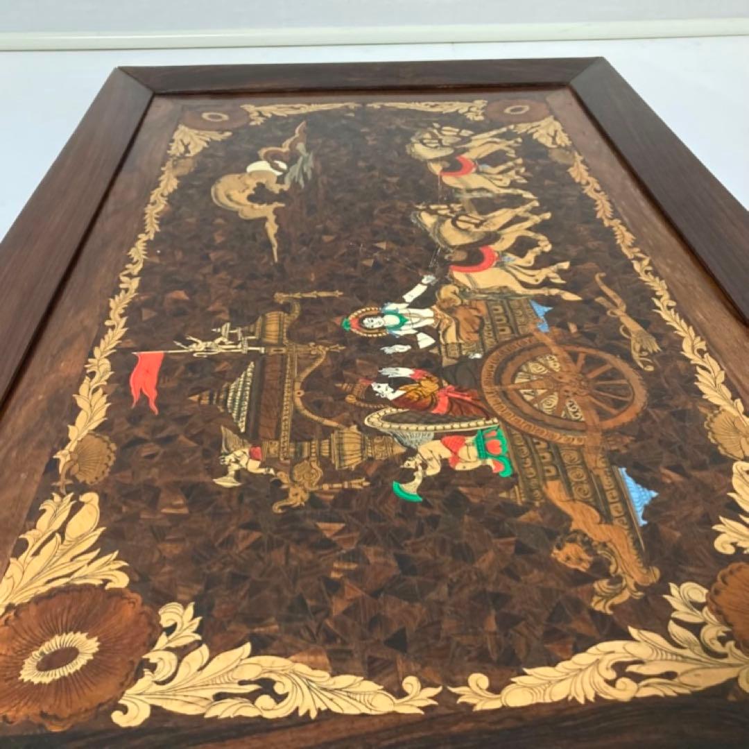 木製 壁掛け 象嵌細工 寄木 彫刻 工芸品 大型 パネル 芸術 アート レトロ