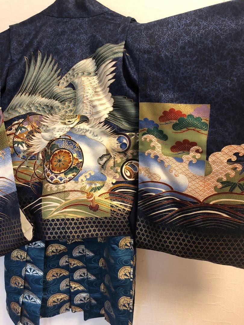 七五三 男の子 着物 袴　フル セット 鶴 波模様