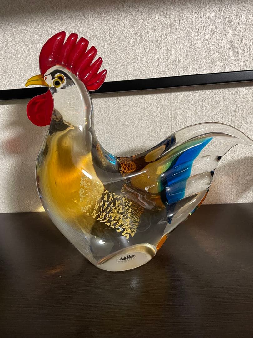 マルティグラス 鶏 雄雌 ガラス細工 硝子  日本製 インテリア  金彩