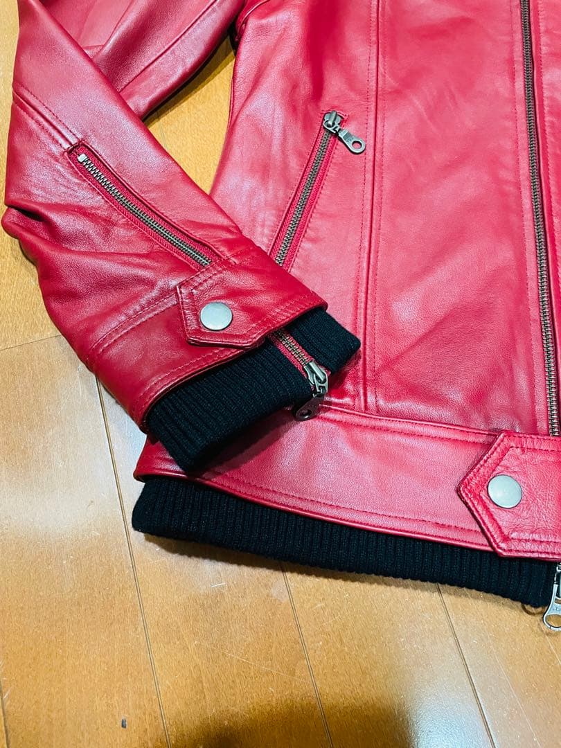 FUGA ライダースジャケット シングル ラムレザー 赤