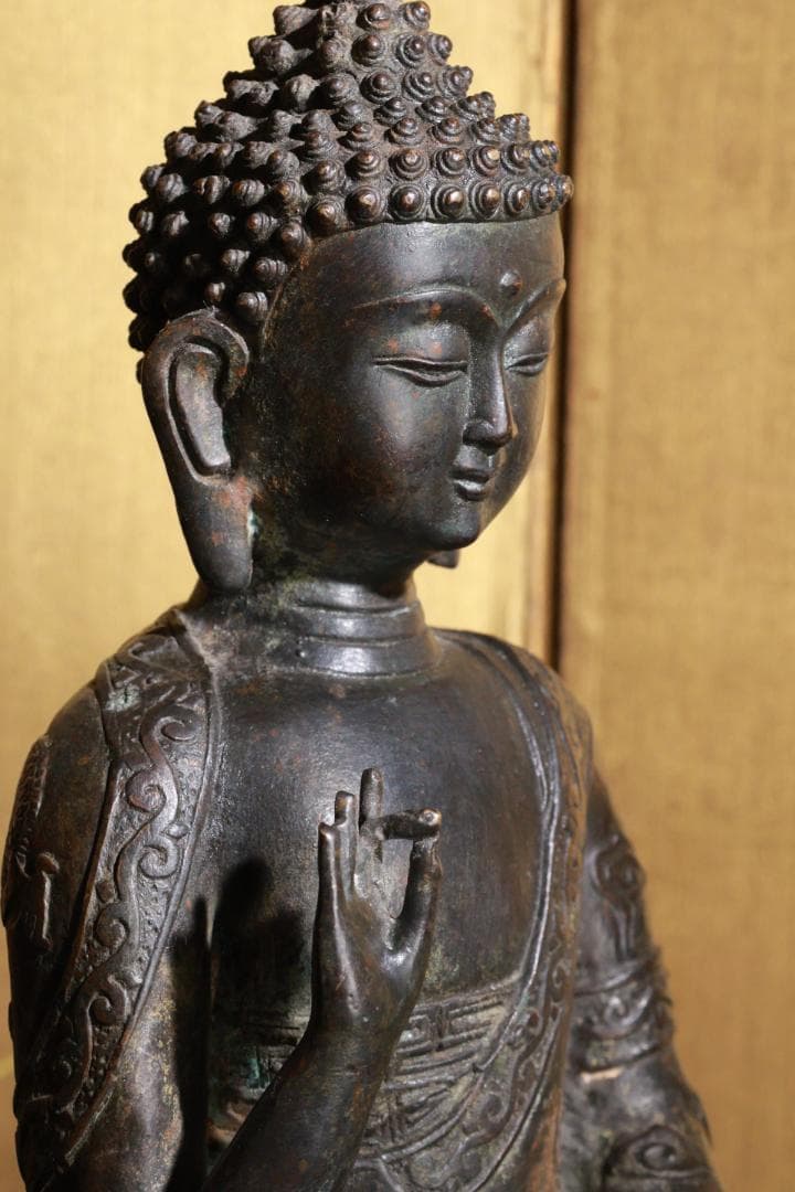 BE856 チベット仏　アミターバ　阿弥陀如来坐像　銅製　仏教美術