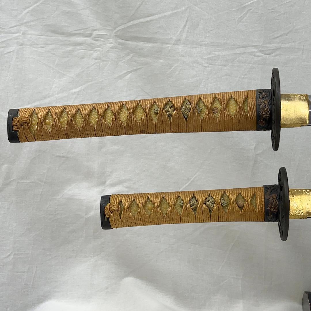 【模造刀】二本差し 太刀 脇差 龍鍔 茶色鞘 日本刀