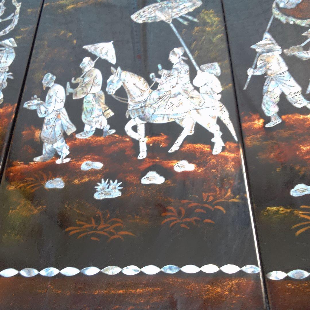 骨董４手彫り漆器 伝統的農村風景 4枚セット