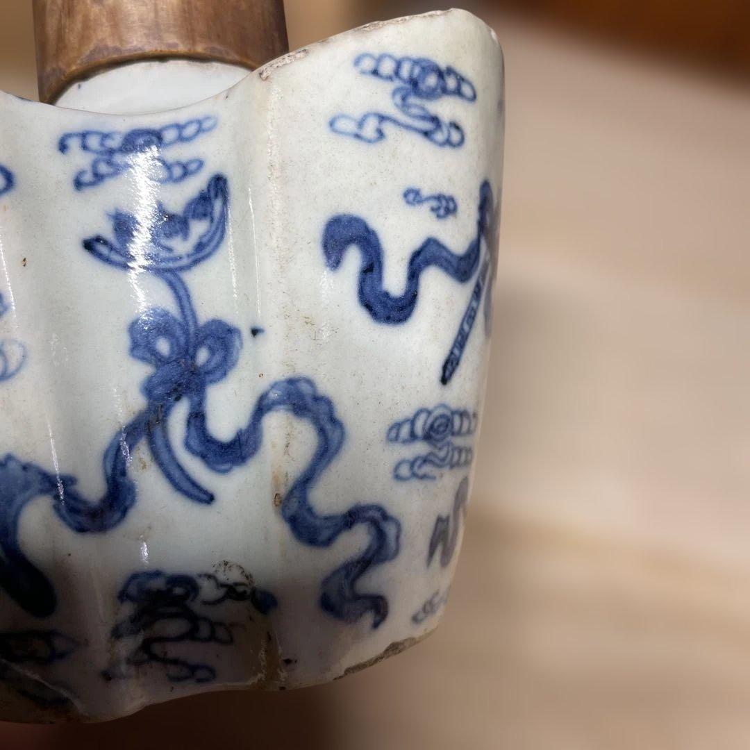 古染付分銅型茶壷　箱付