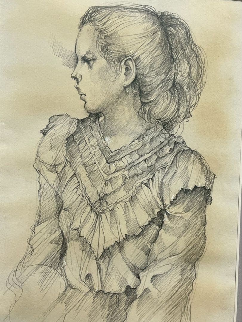 【真作保証】石阪春生 女のいる風景 素描 額装品