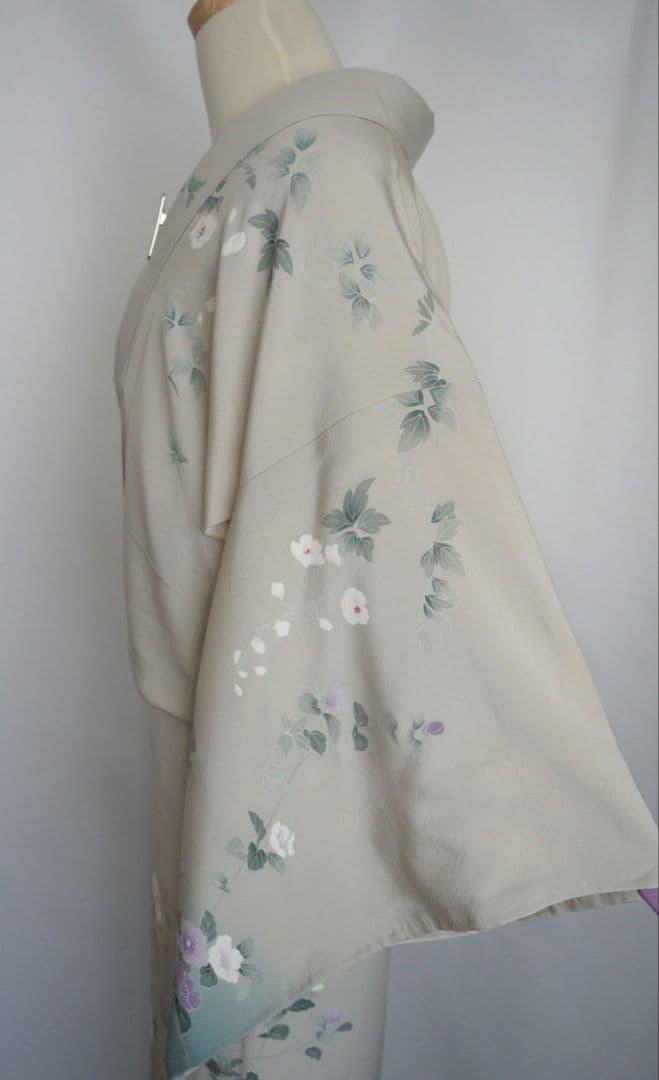 緑み薄い灰色訪問着セット 正絹 袷 作家