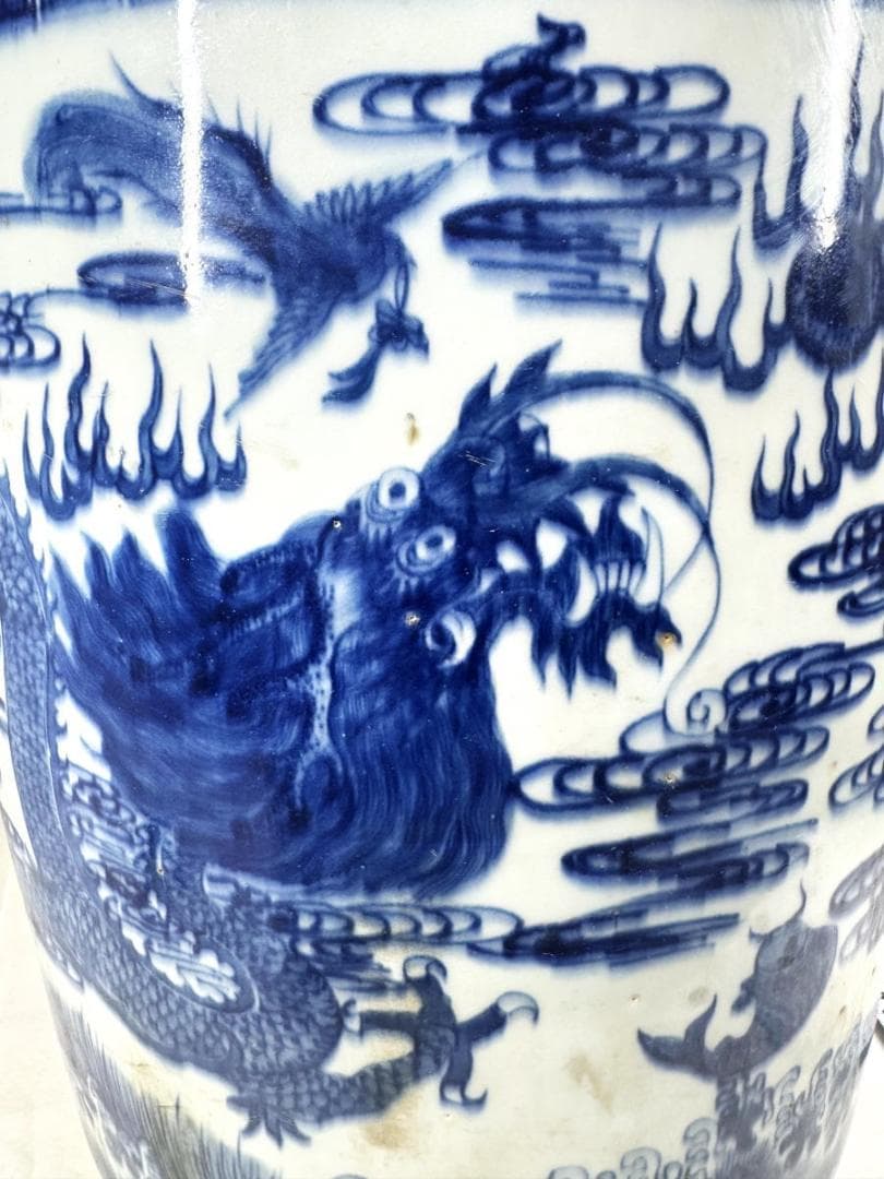 明時代 雙龍雙鳳凰鯉筆巻大鉢 約10.3kg 伝世品焼物 青花 WWTT014