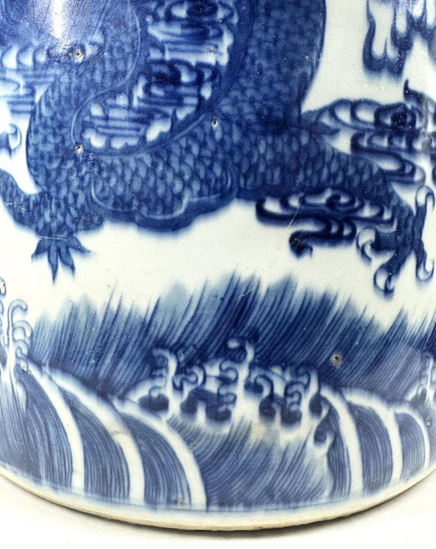 明時代 雙龍雙鳳凰鯉筆巻大鉢 約10.3kg 伝世品焼物 青花 WWTT014