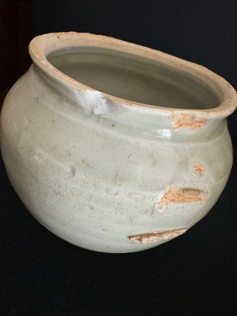 中国骨董　漢　青磁神亭小壺　蓋付き　茶入　茶壺　唐物　収蔵品　古美術(N-10)