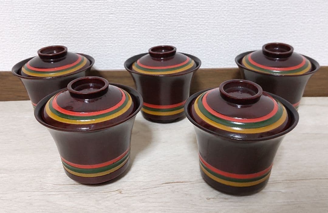 お値下げしました、5客組　目はじき　独楽塗　小吸物椀