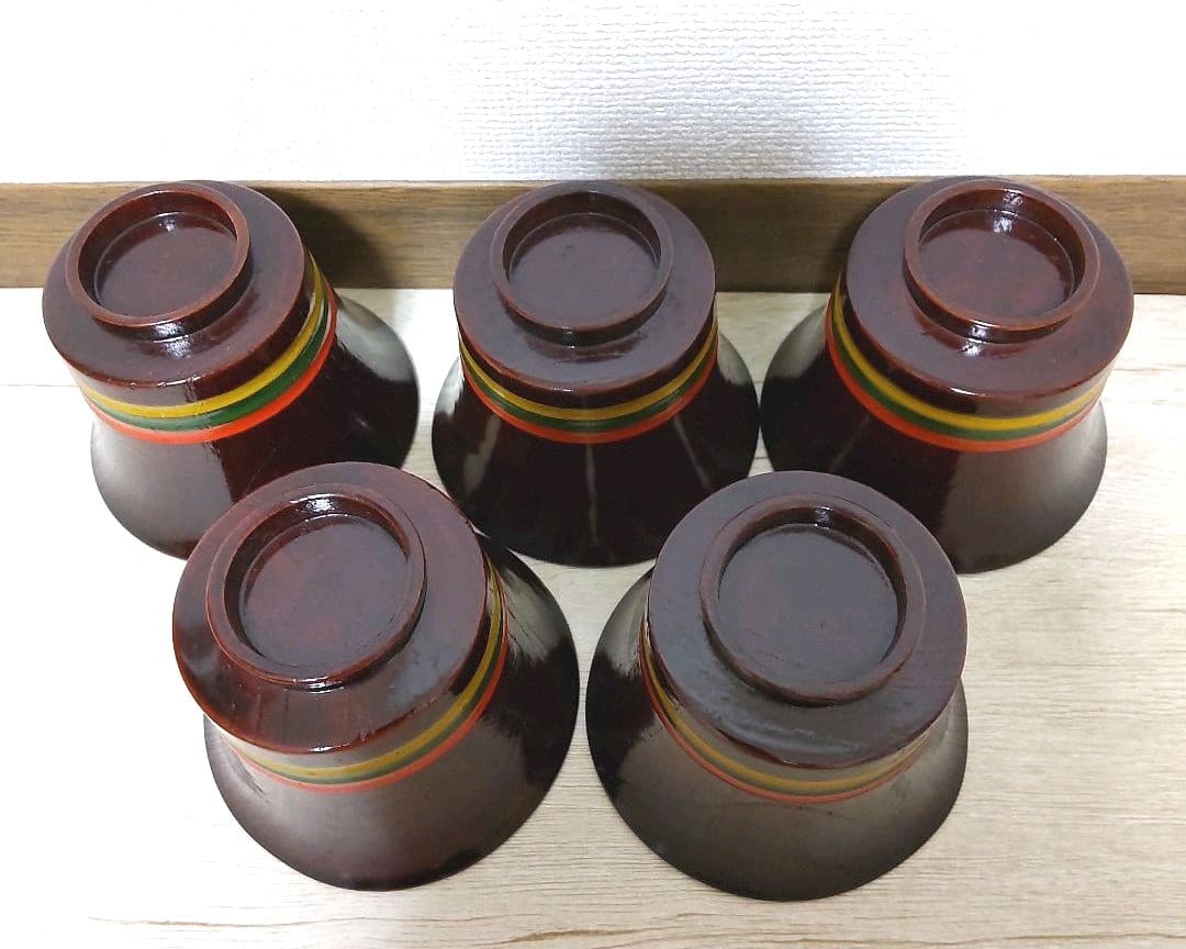 お値下げしました、5客組　目はじき　独楽塗　小吸物椀