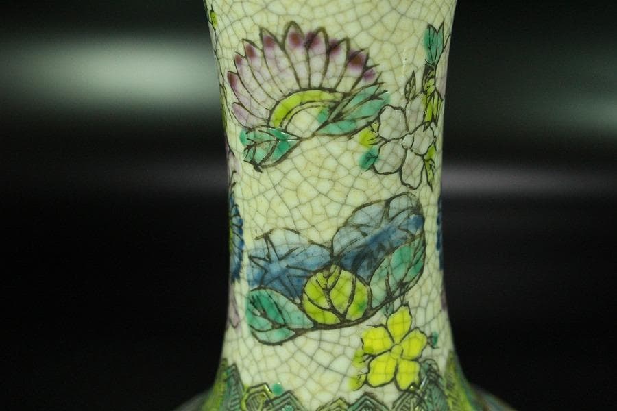 中国美術 色絵 唐子草花紋 瓶 一対 旧家蔵出(MG999)