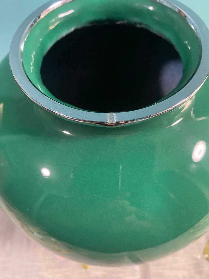 七宝焼花瓶　グリーン牡丹　20cm