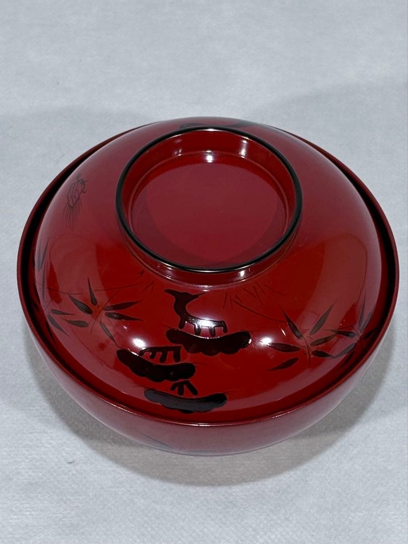 輪島塗　北村葵春造　朱塗 蓬莱山絵　煮物椀五客　美品　共箱　茶道具　懐石　送料込