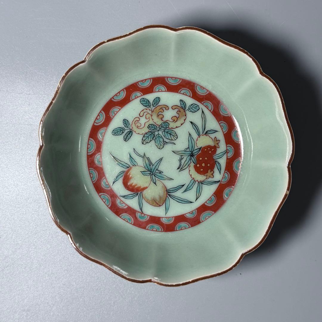 紫田コレクション！　1700年〜1740　青磁三果文輪花鉢　五客　図録掲載品