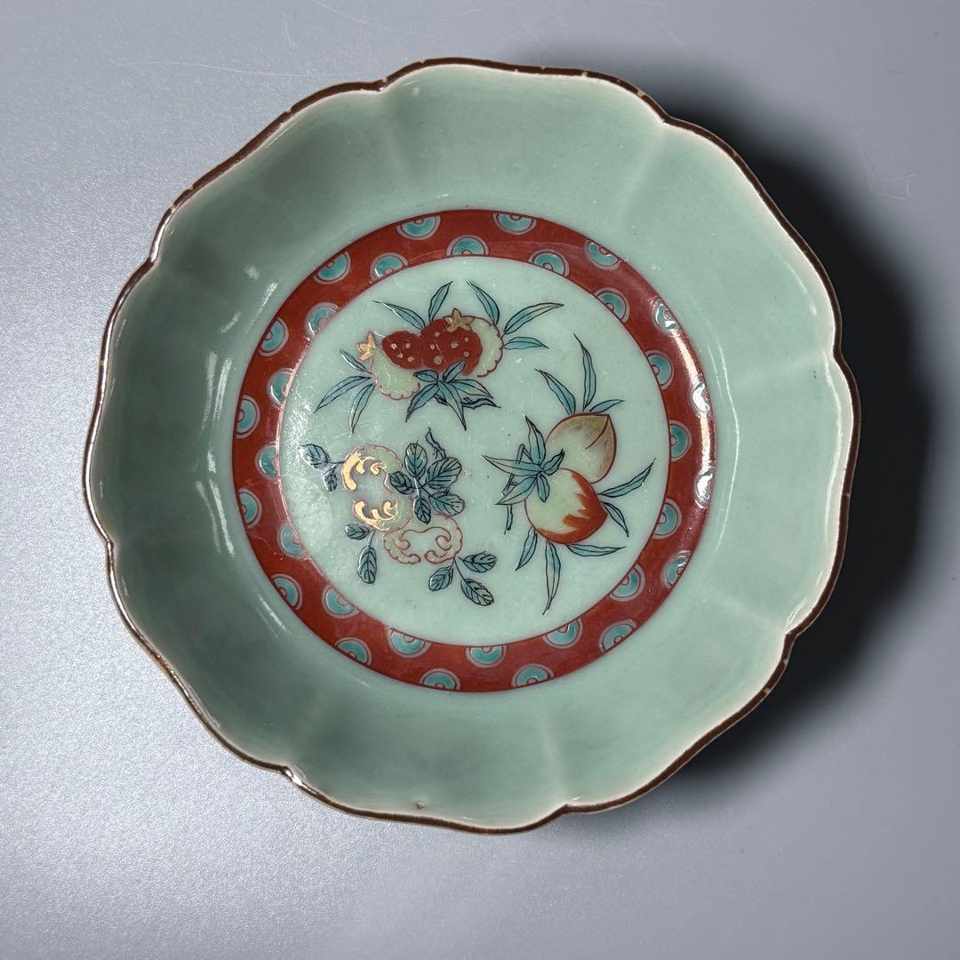 紫田コレクション！　1700年〜1740　青磁三果文輪花鉢　五客　図録掲載品