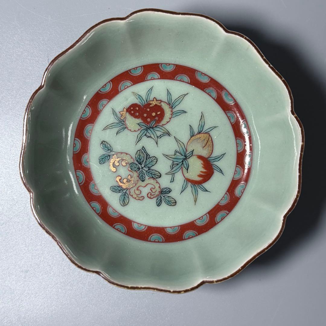 紫田コレクション！　1700年〜1740　青磁三果文輪花鉢　五客　図録掲載品