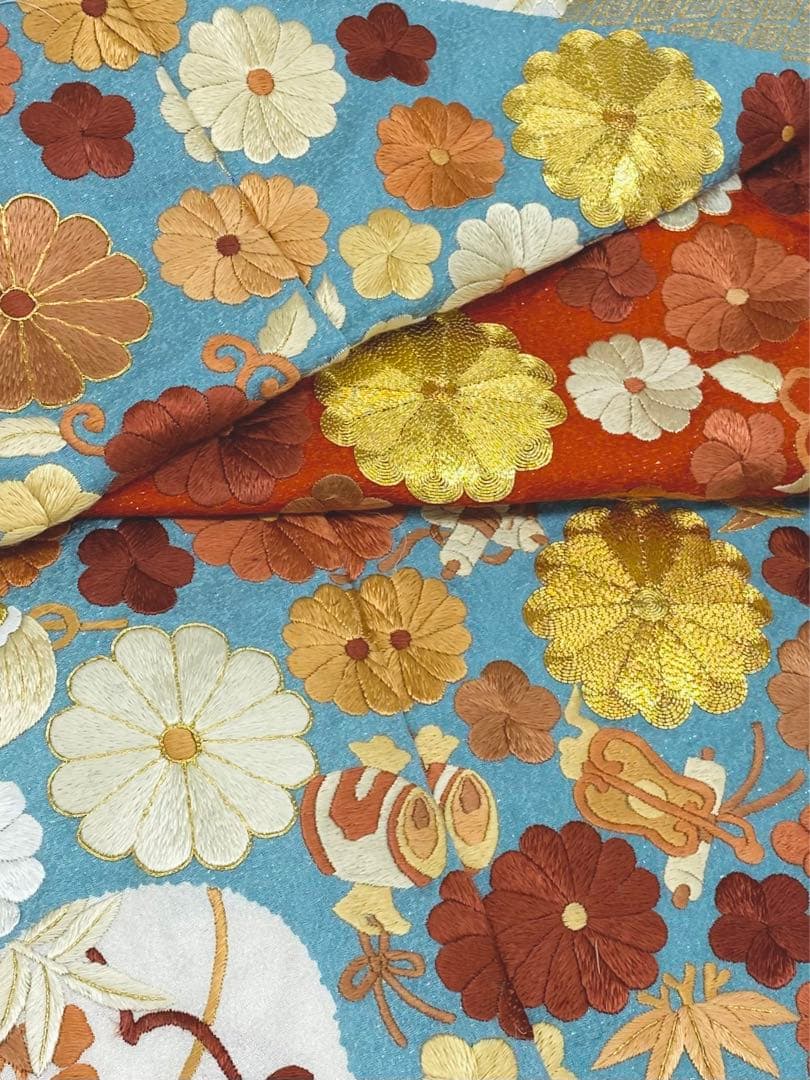 豪華 総手刺繍 振袖 仮絵羽 未仕立て 銀通し 金駒 金彩 宝尽くし 金糸 正絹