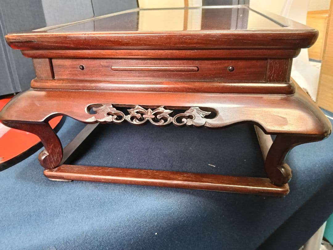 安藤AO15 高嶋作 大阪唐木 二重天 紫檀 透彫 平卓 花台 香炉台 飾