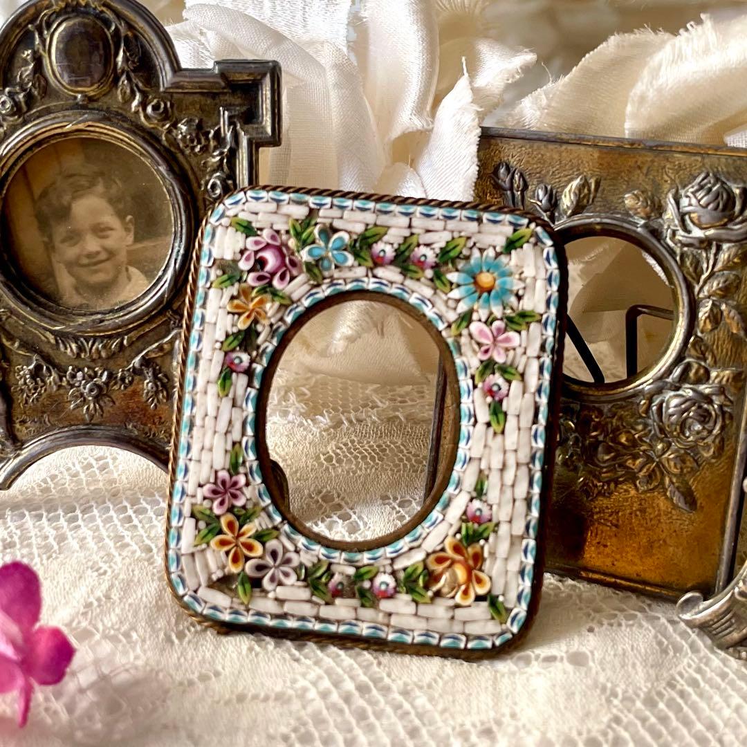 マイクロモザイクミニフレーム　イタリアアンティーク 検:フランスアンティーク