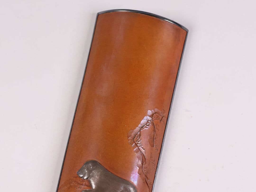 【MB20】煎茶道具 杉本儀助(作) 素銅内銀張 高肉象嵌 仔犬 茶合 金工