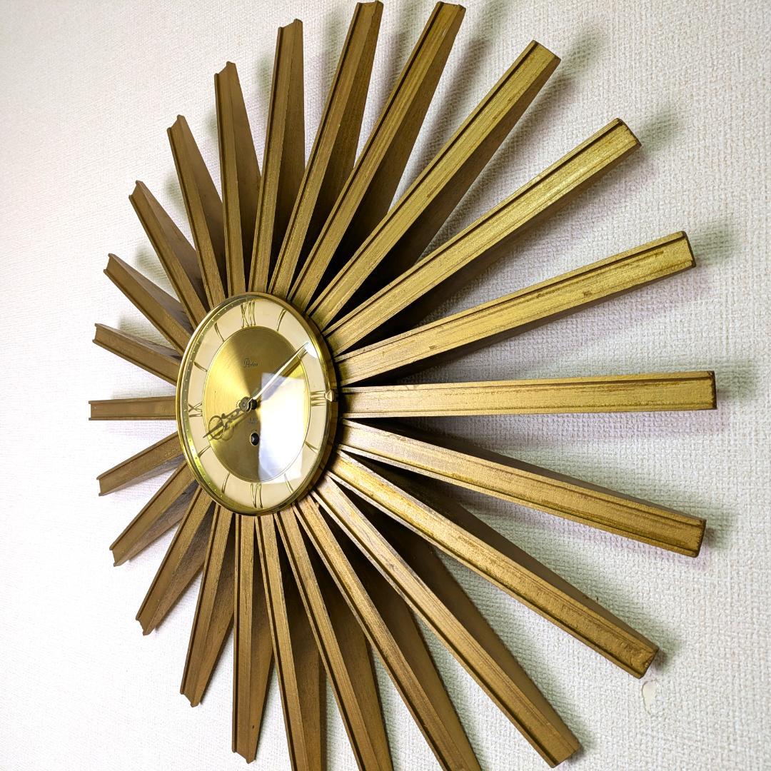 USA Artco社 木製サンバースト 金色 手巻掛時計 58cm ビンテージ