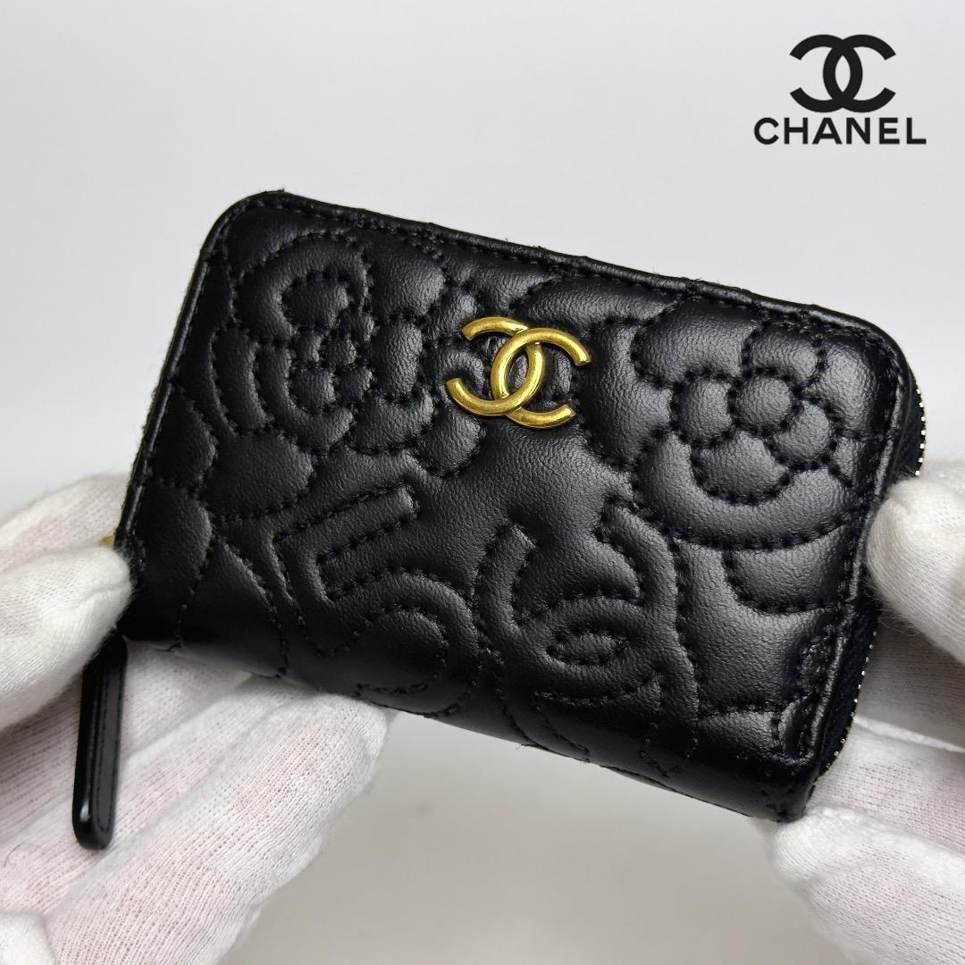 正規品　超美品　シャネル　カメリア　No.5　ケース　ラウンドファスナー