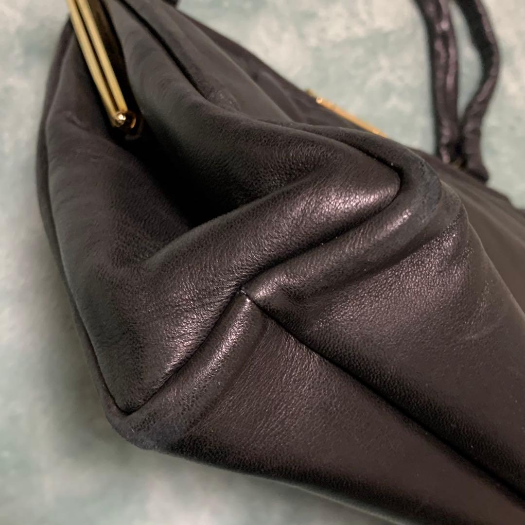 濱野 HAMANO ハマノ 天然石 ラムレザー ハンドバッグ ブラック 高級