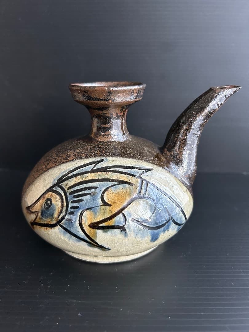 人間国宝 金城次郎作 沖縄壺屋焼 魚文カラカラ