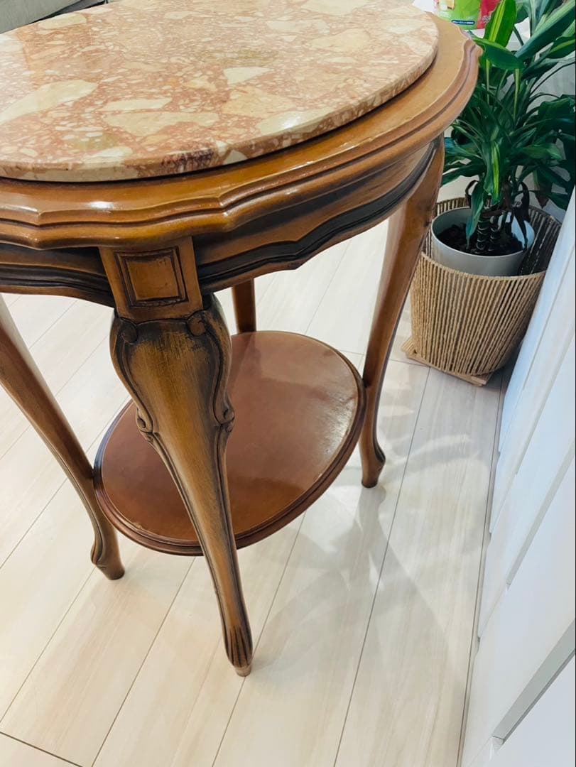 送料込み　大理石 猫脚 コンソール アンティーク 木製 彫刻 天板 テーブル