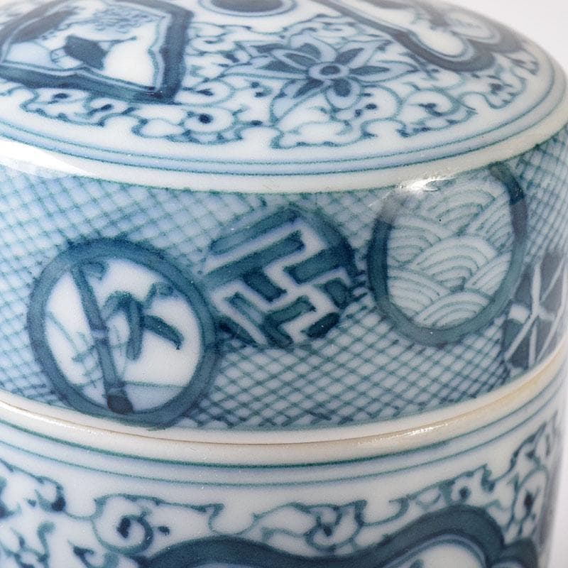 茶道具　湖東焼　染付　山水文　茶入　茶壺　時代箱　V　7661