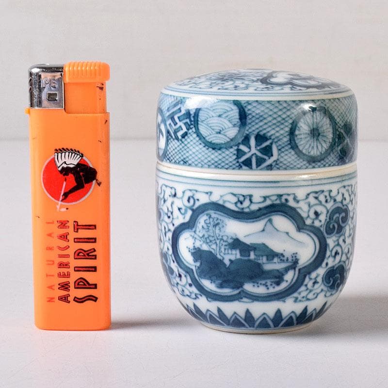 茶道具　湖東焼　染付　山水文　茶入　茶壺　時代箱　V　7661