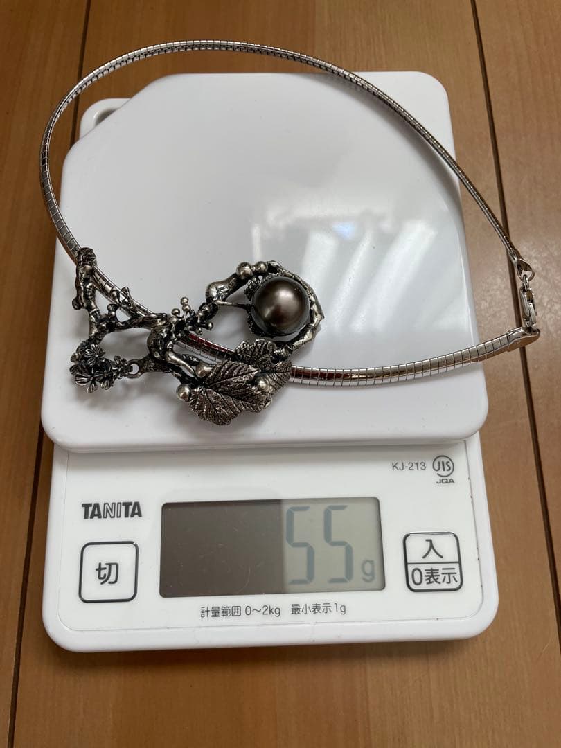 創作工房　KENZO チョーカー silver 黒真珠 花モチーフ13mm