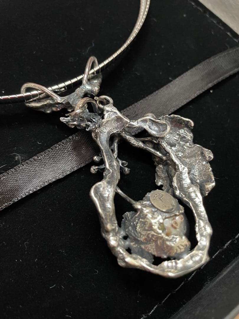 創作工房　KENZO チョーカー silver 黒真珠 花モチーフ13mm