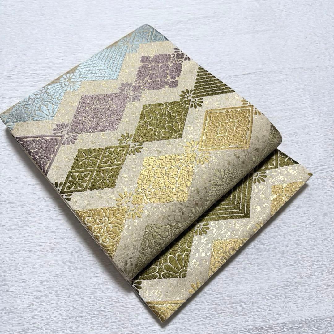 m-26 花菱 七宝 袋帯 正絹 六通 未使用極美品