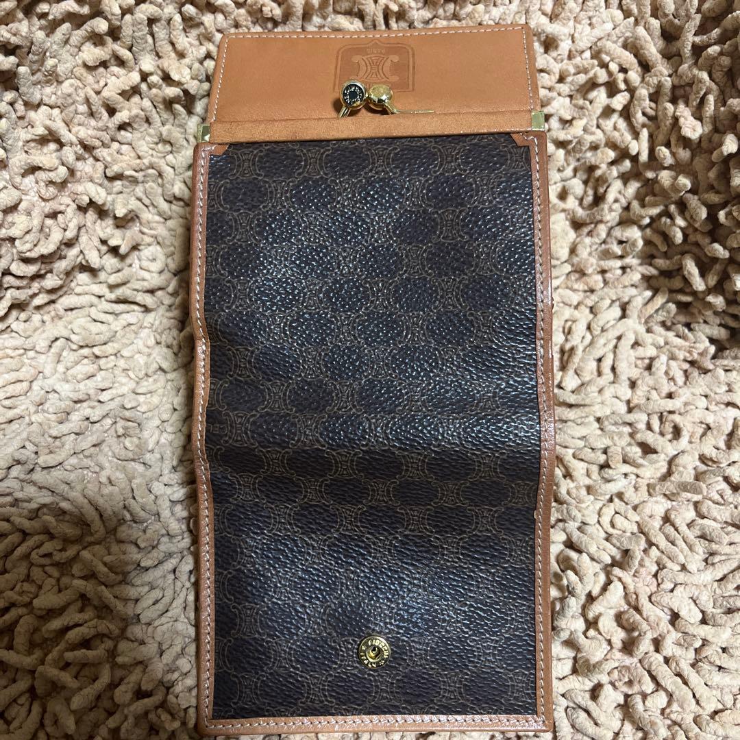 専用オールドセリーヌ　がま口三つ折り財布　ブラウン　マカダム　PVC コンパクト