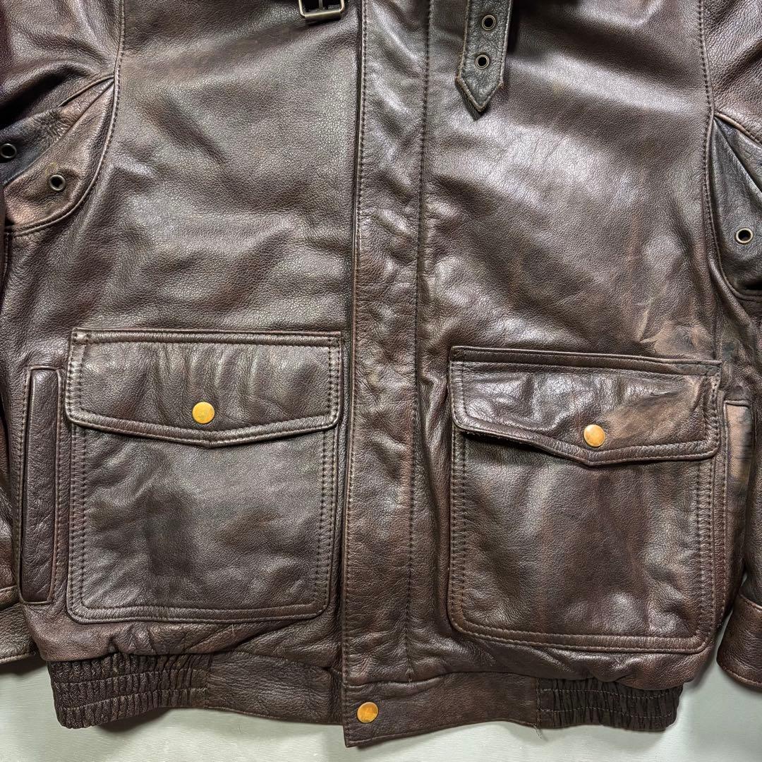 vintage A-2 レザージャケット　襟ボア着脱可能　牛革　短丈　M