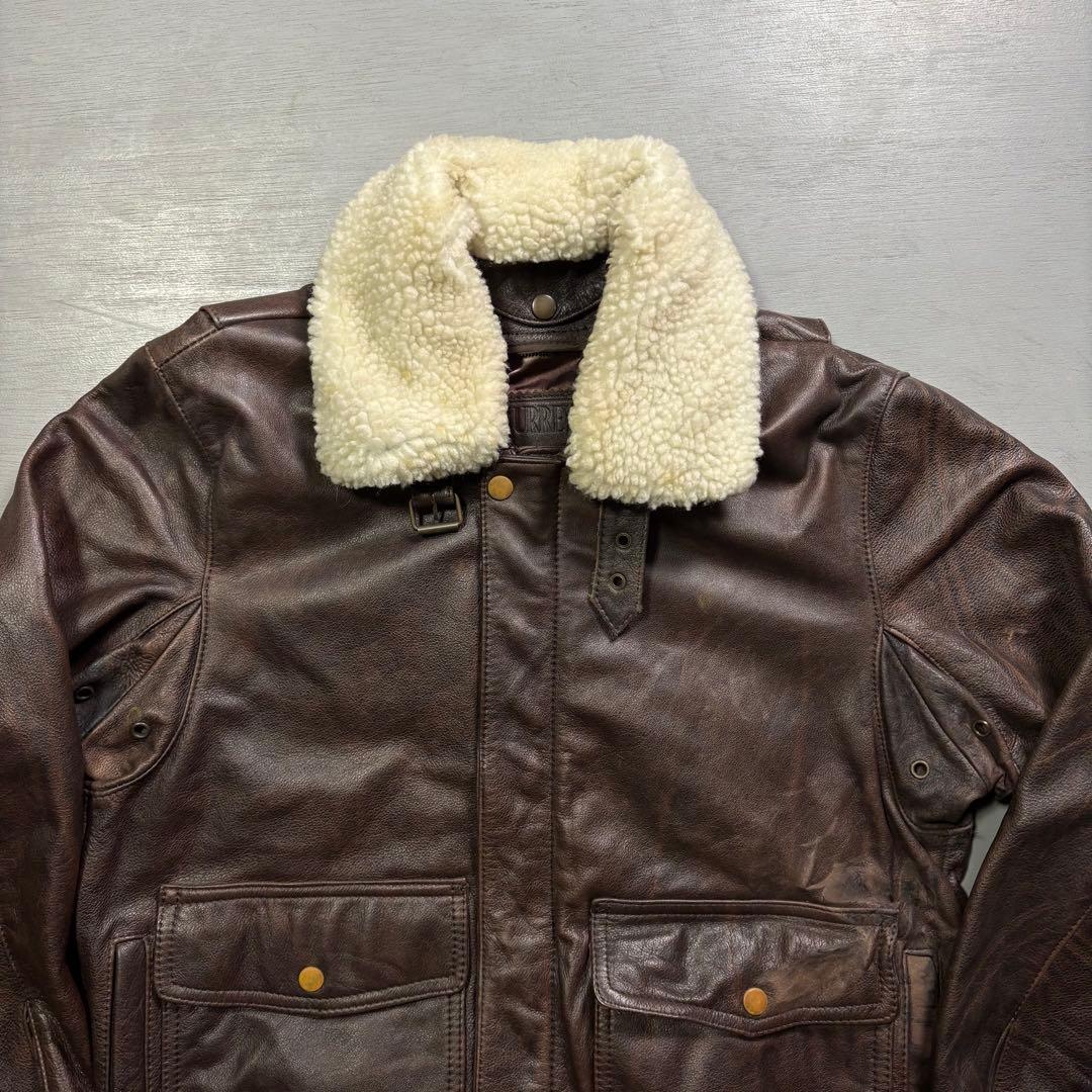vintage A-2 レザージャケット　襟ボア着脱可能　牛革　短丈　M