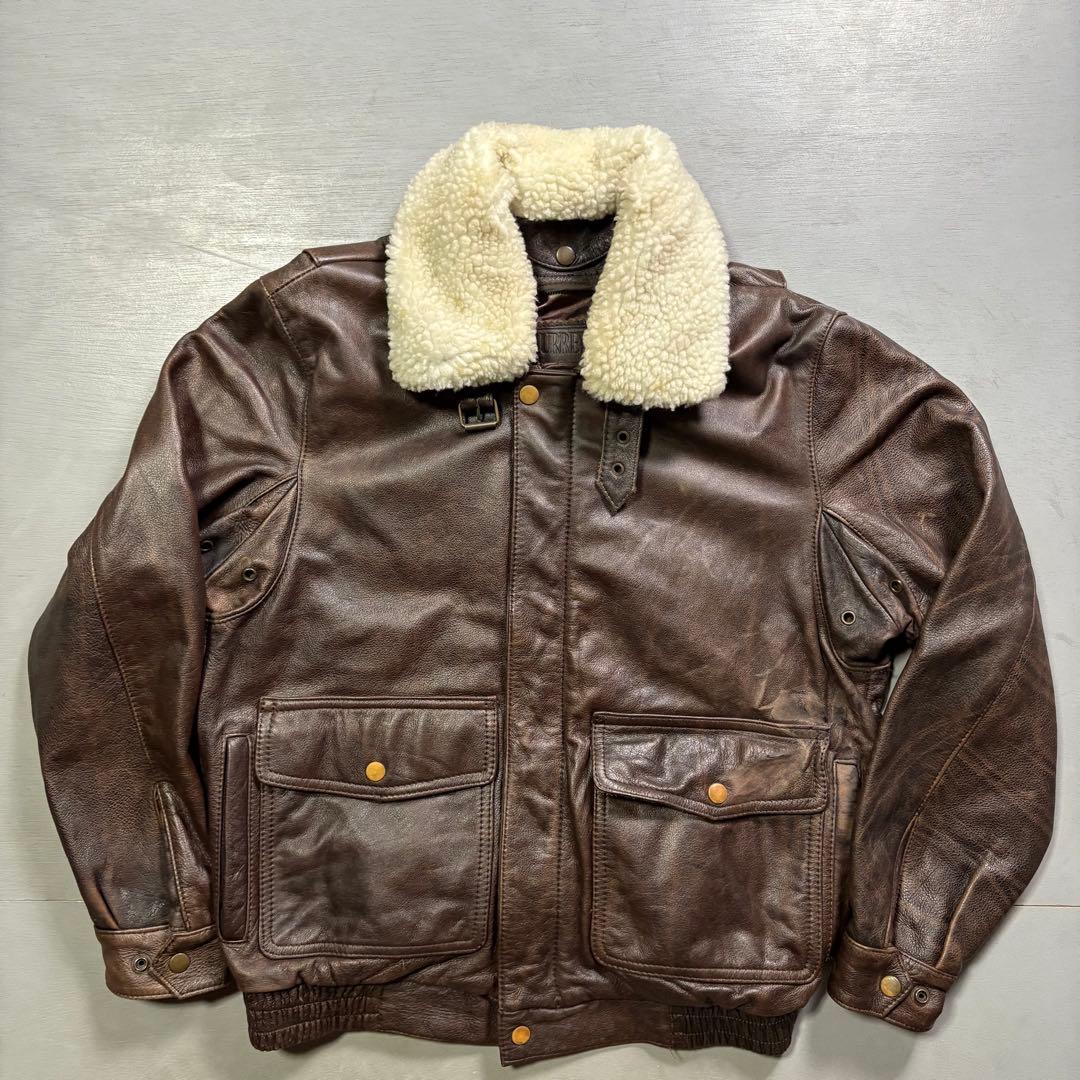 vintage A-2 レザージャケット　襟ボア着脱可能　牛革　短丈　M