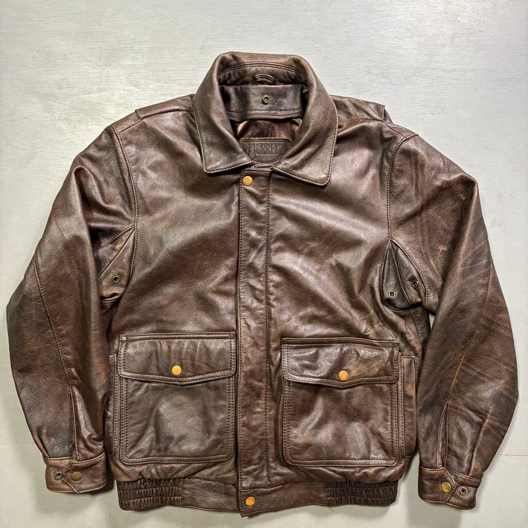 vintage A-2 レザージャケット　襟ボア着脱可能　牛革　短丈　M
