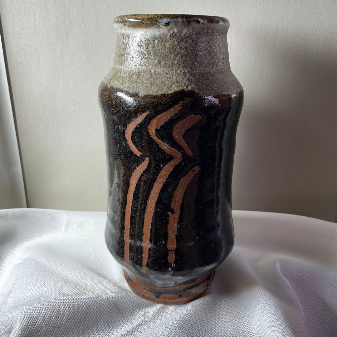 美品❗️花台付き❗️人間国宝【浜田庄司】名品 掛合釉花瓶　民藝運動　文化勲章受章