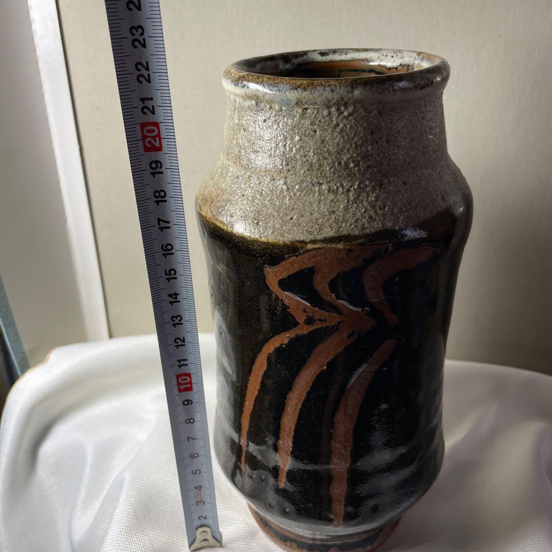 美品❗️花台付き❗️人間国宝【浜田庄司】名品 掛合釉花瓶　民藝運動　文化勲章受章