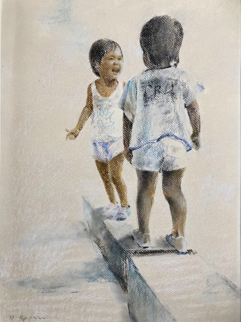 【真作保証】櫻井幸雄「陽光」パステル画 直筆サイン 真筆 額装 絵画