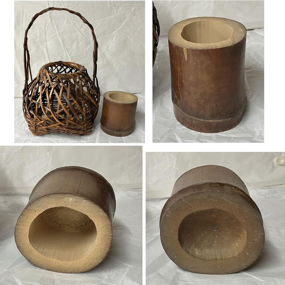 y053 竹花籠 在銘 花籠 竹籠 花入 宗全籠 竹花入 竹工芸 茶道具