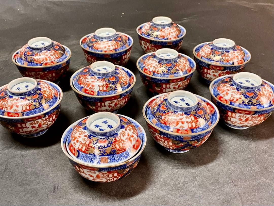 割引❗️「母」 大聖寺 伊万里 金彩錦 蓋茶碗 10客 江戸後期（1204D①）