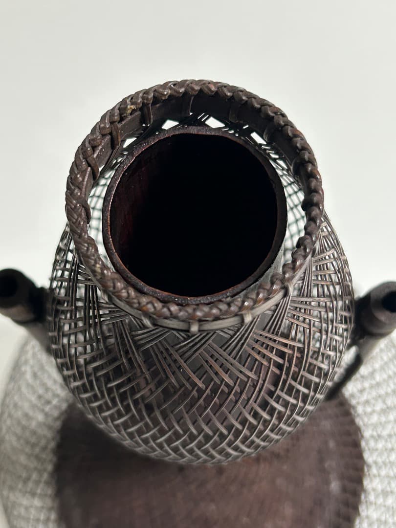 船橋重郎作　瓢形 手付竹花籠 (茶道具)