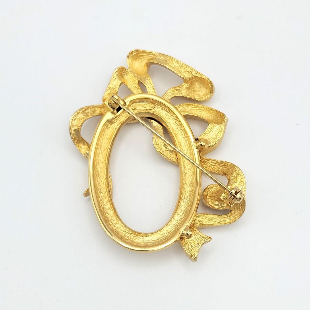 【S】美品 Dior ディオール リボン ヴィンテージ ゴールド ブローチ 箱付