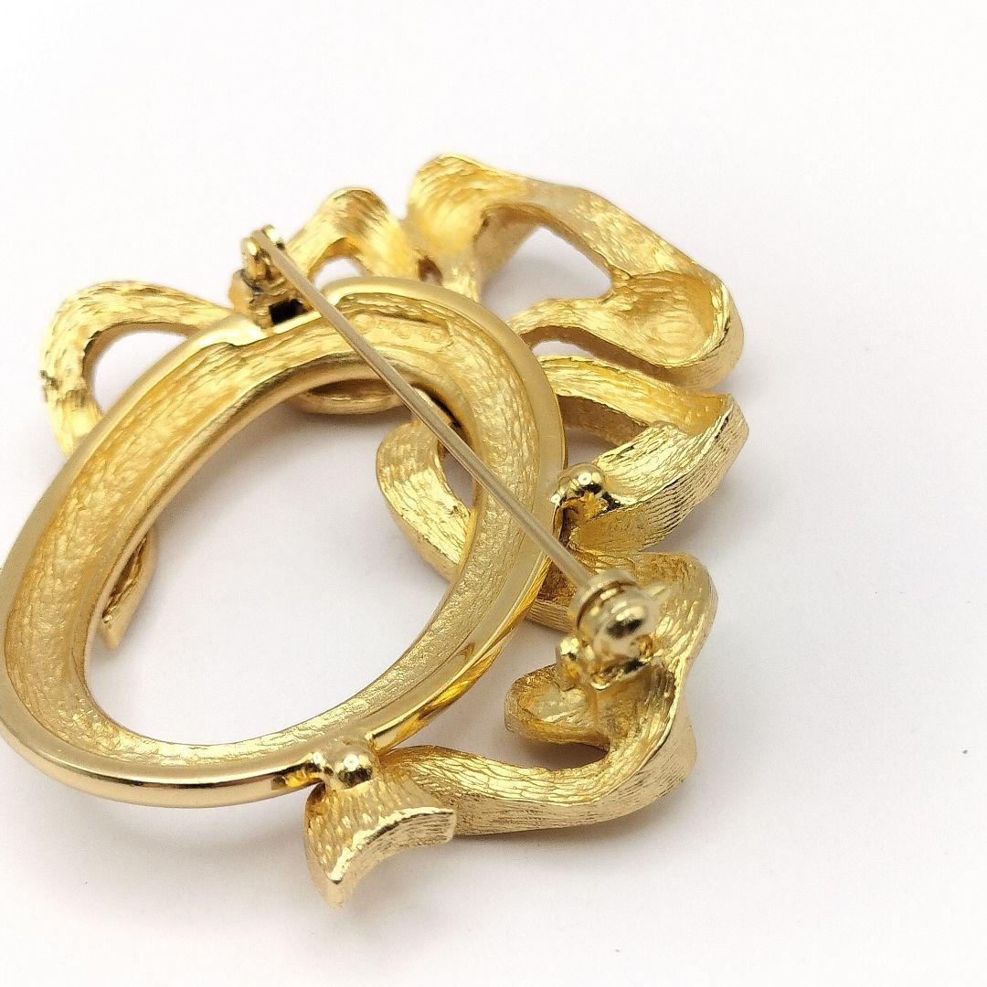 【S】美品 Dior ディオール リボン ヴィンテージ ゴールド ブローチ 箱付