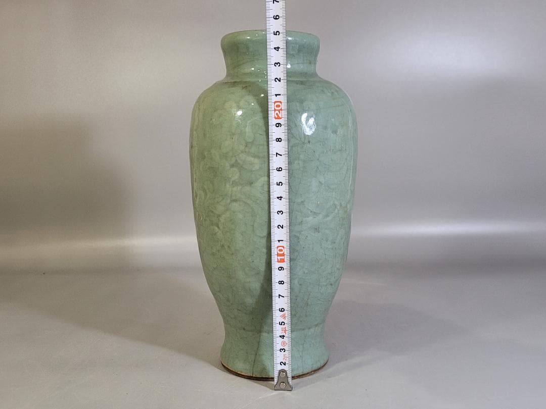 古美術 中国 七官青磁 纏枝蓮花紋 花瓶 茶道具伝来